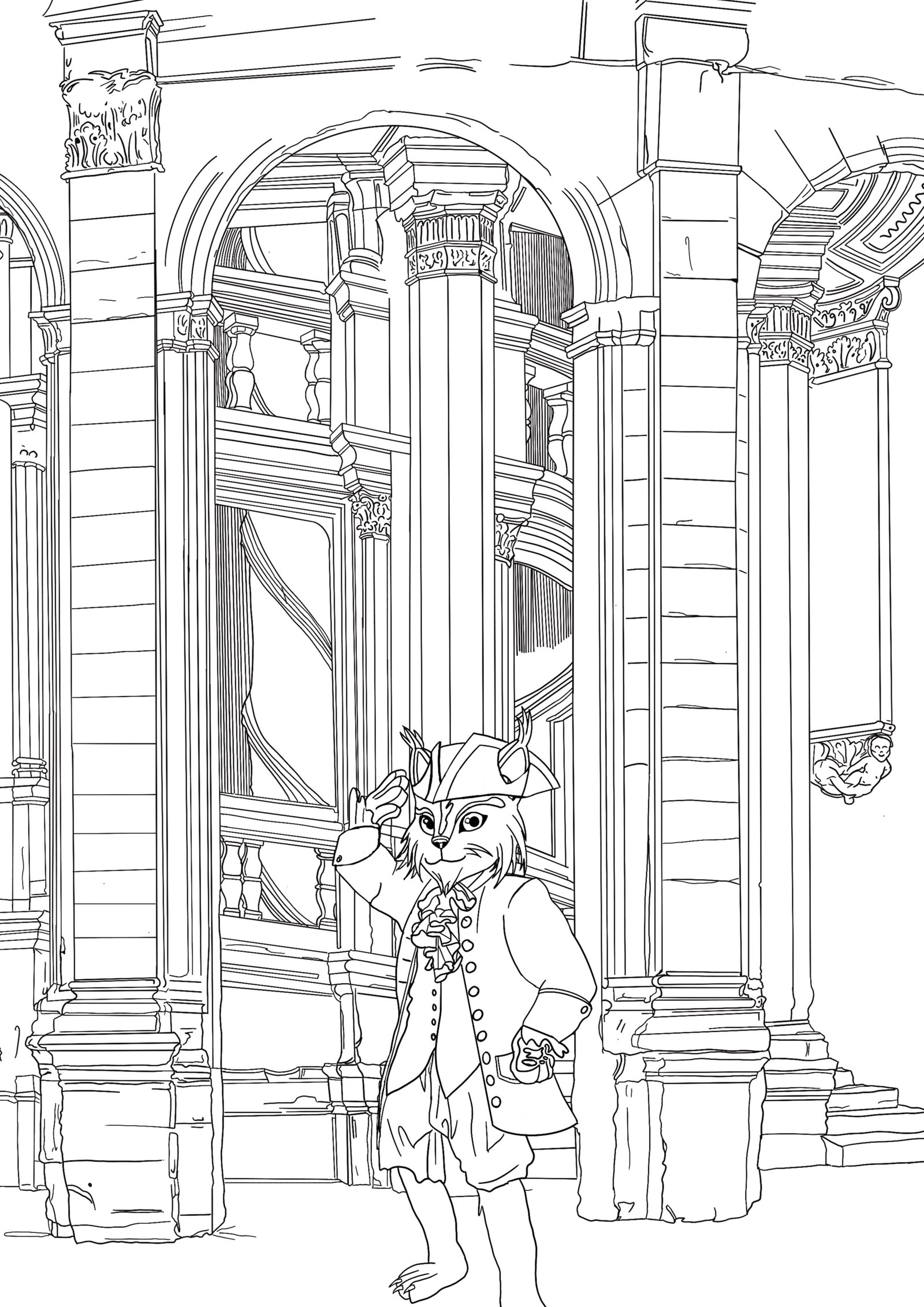 Mascotte en entier en noir et blanc